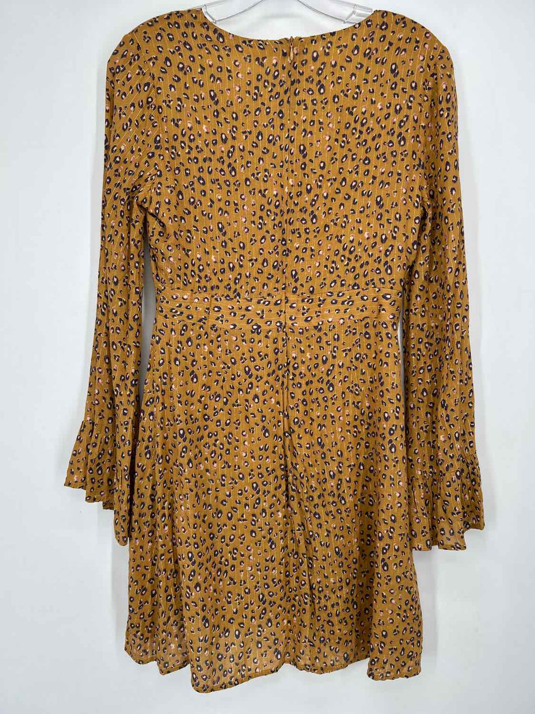 Le Lis Size S Mustard & Purple Print Shimmer Long Sleeve Dress