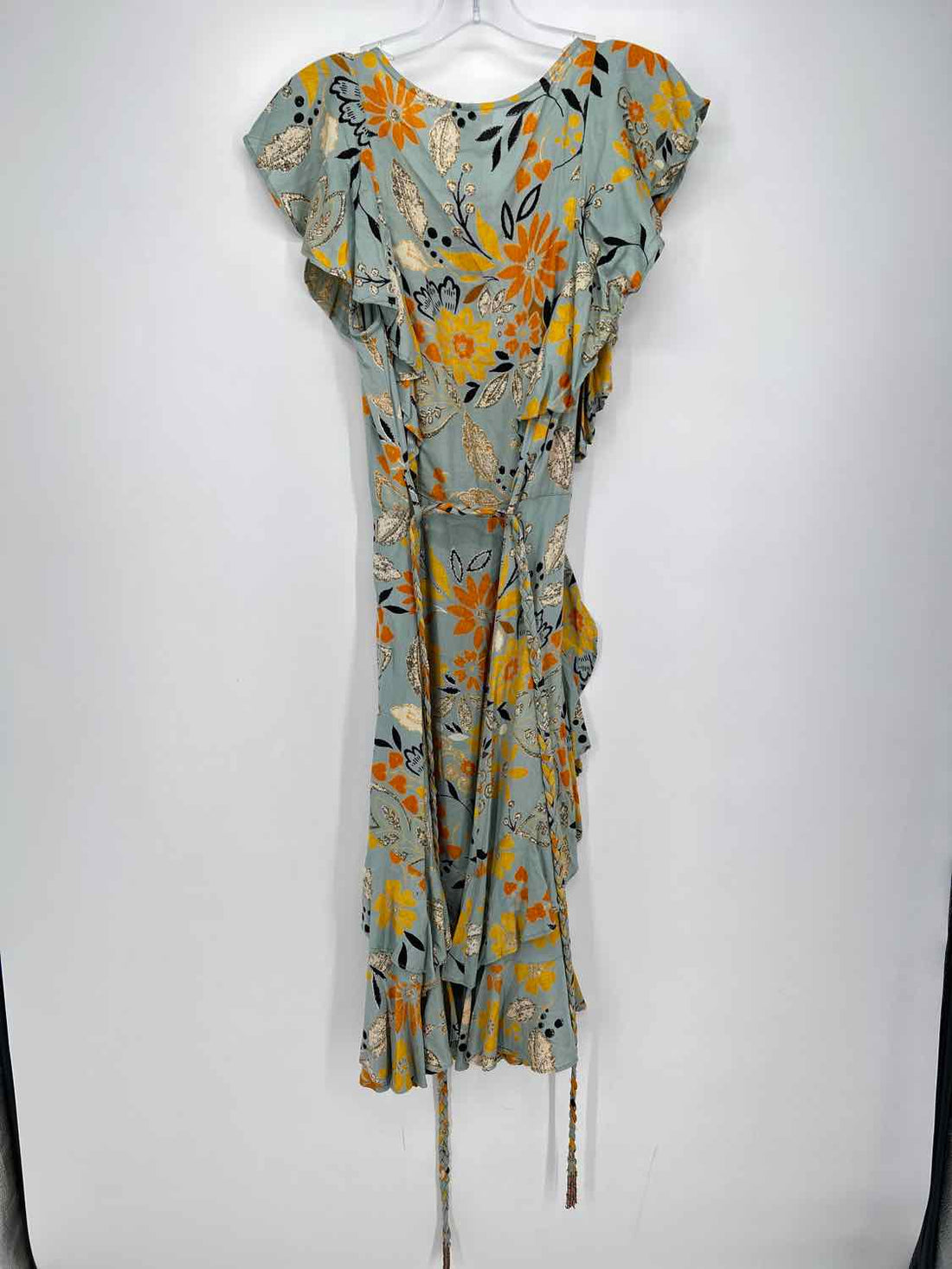 Sky & Sand Size S Dusty Light Blue & Mustard Floral Dress