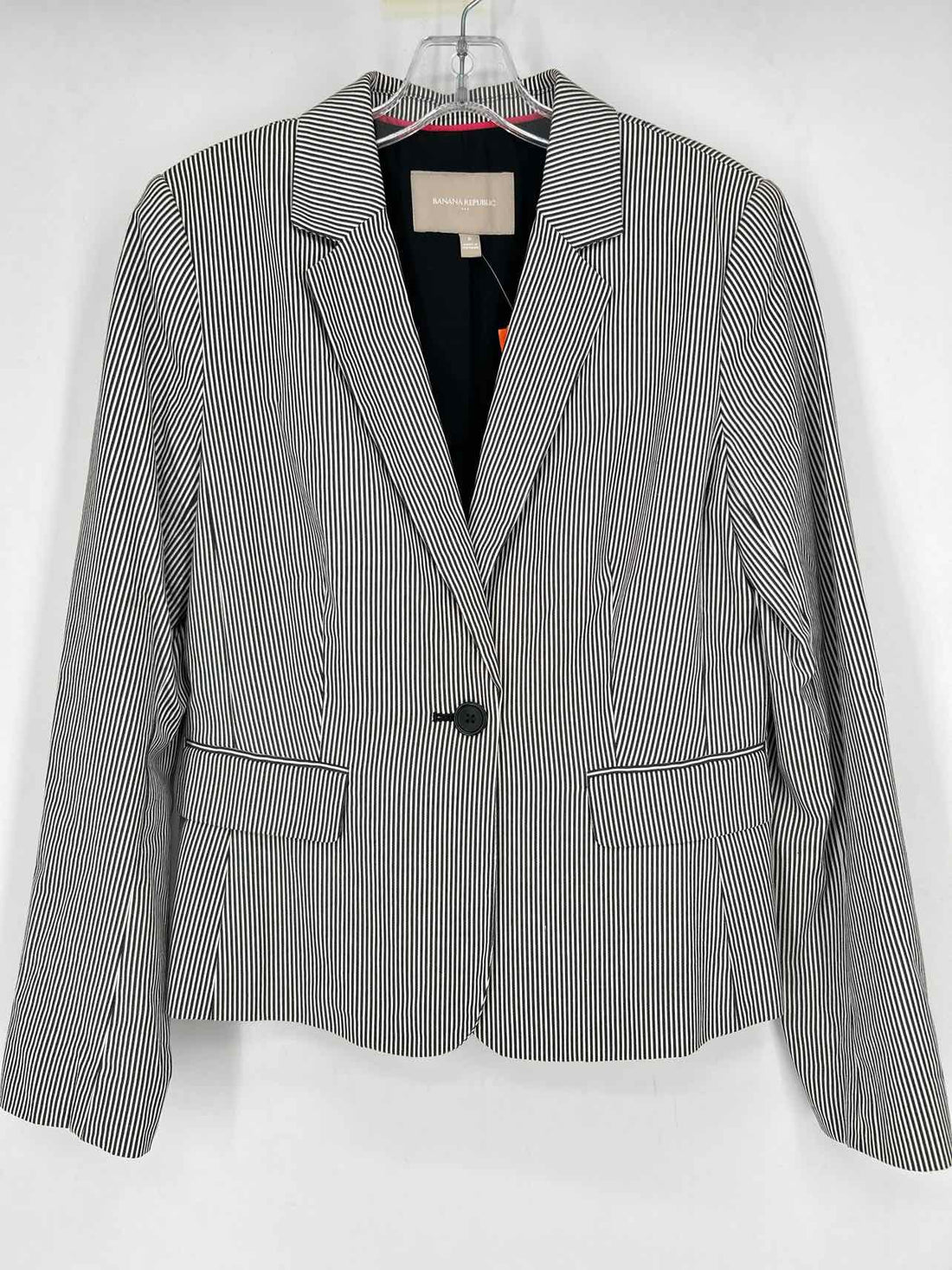 Banana Republic Size 8 White & grey striped Blazer