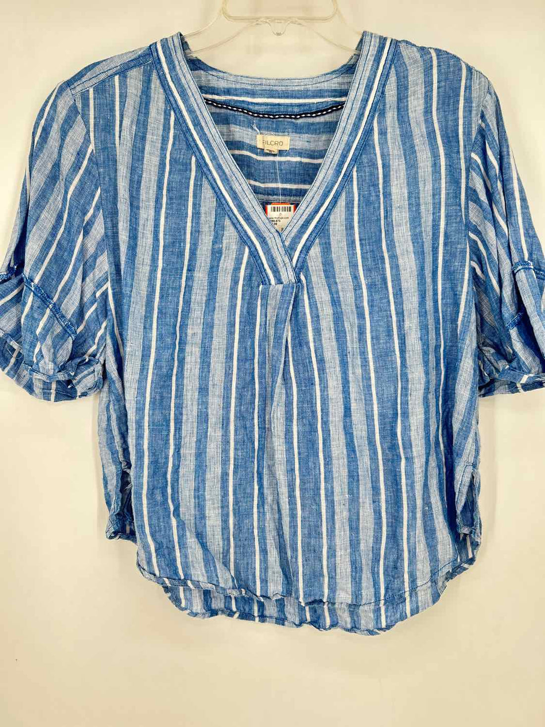 Pilcro Size S Blue Stripe Linen 100% Short Sleeve