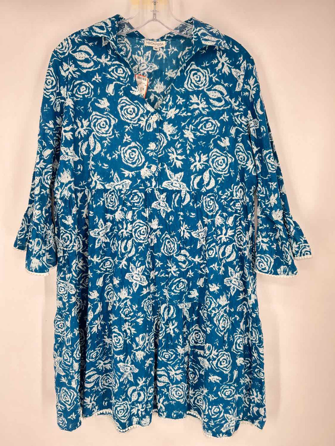 Modaposa Size M Blue Print Long Sleeve Dress