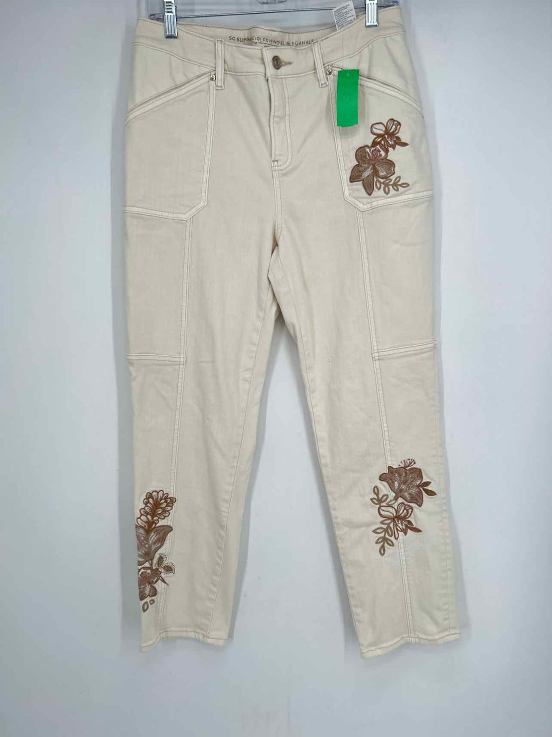 Chicos Size 10 Cream Embroidered Pants