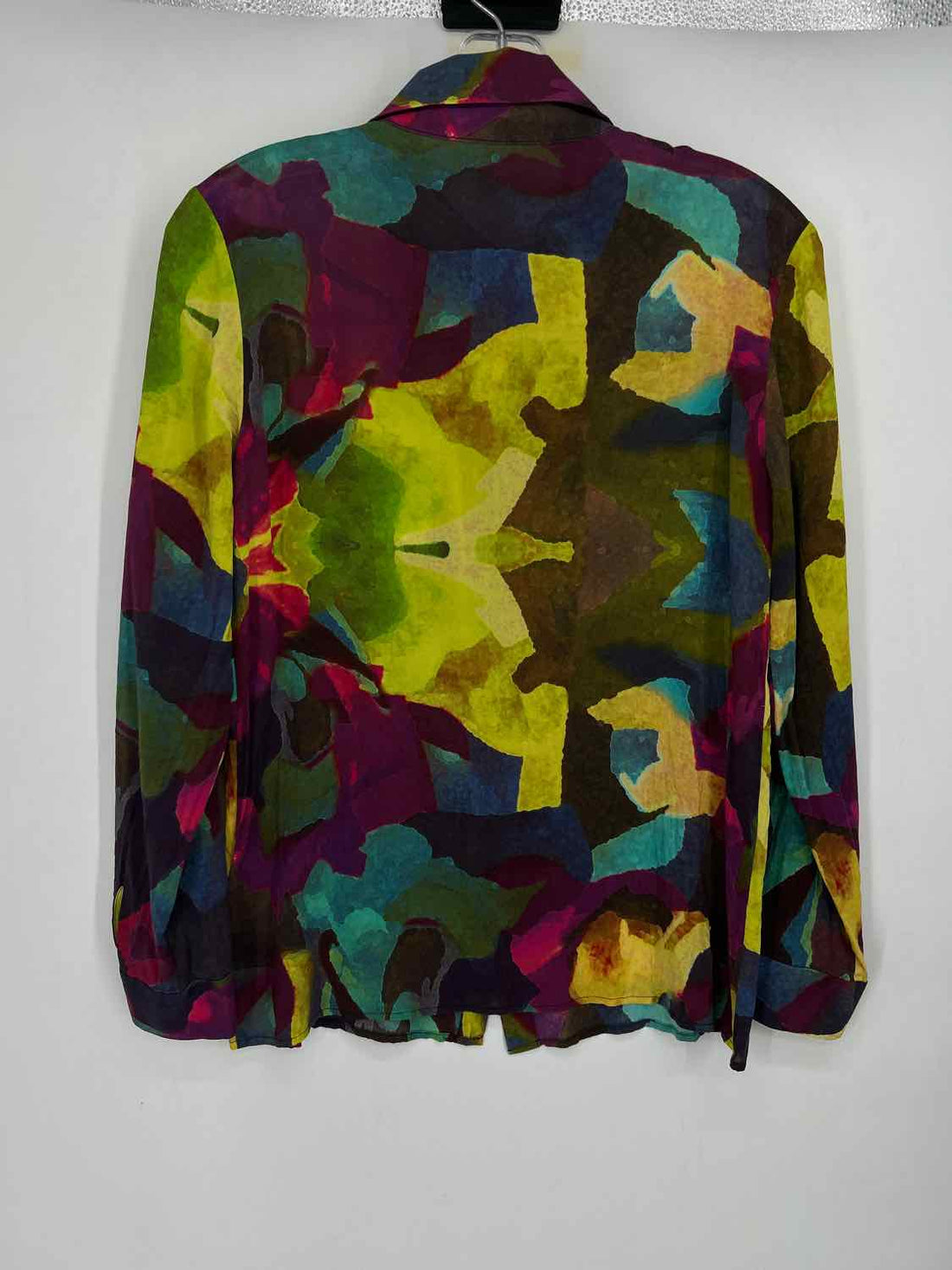 Alice + Olivia Size S Green & Purple Multi Silk Blend Long Sleeve