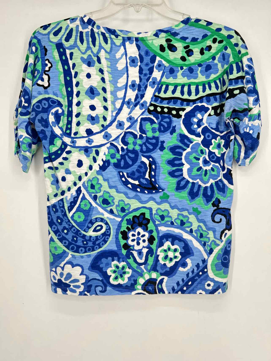 Talbots Size MP Blue & Green Print Short Sleeve
