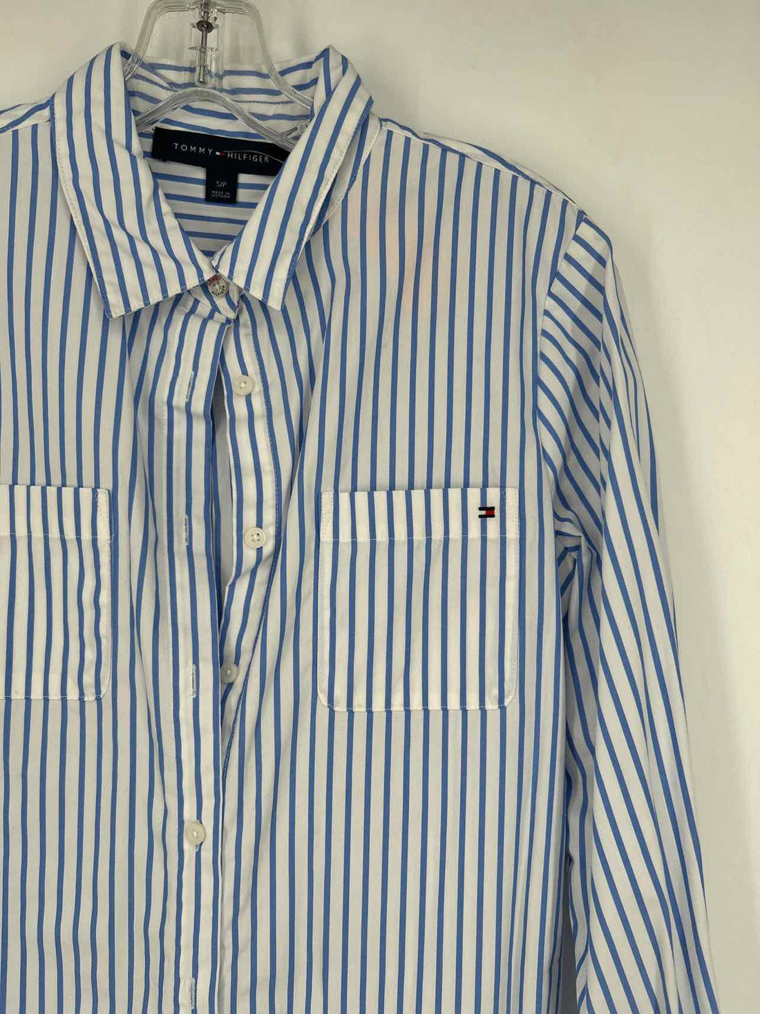 Tommy Hilfiger Size S White & Blue Striped Long Sleeve