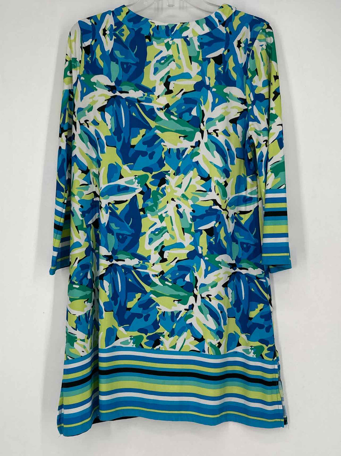 Beach Break Size M Blue & Green Print Long Sleeve Dress