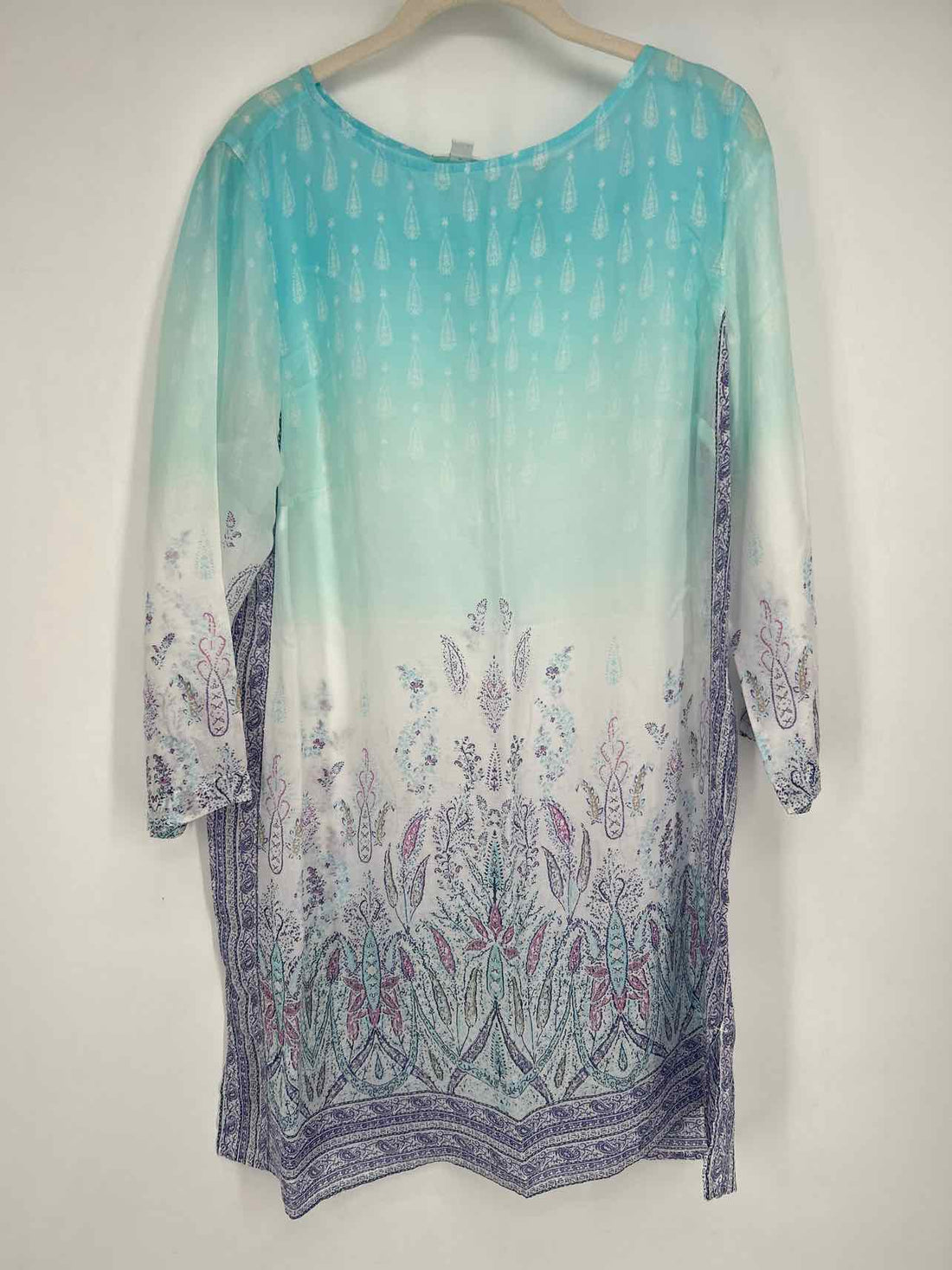 J Jill Size M Tall Light Blue & White Print Long Sleeve Coverup