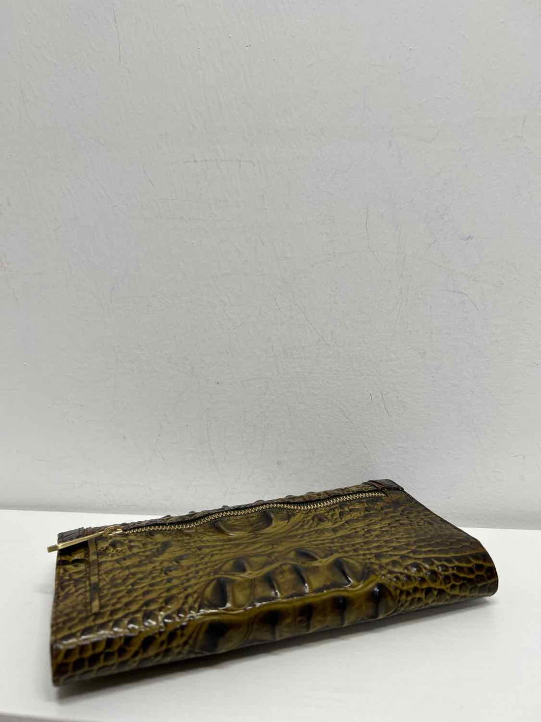 Brahmin Olive & Brown Croc Embossed Leather Pre Owned Wallet