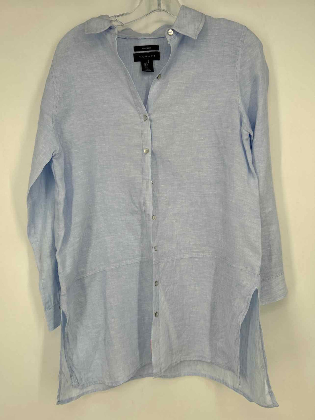 Tahari Size S Light Blue Linen Long Sleeve