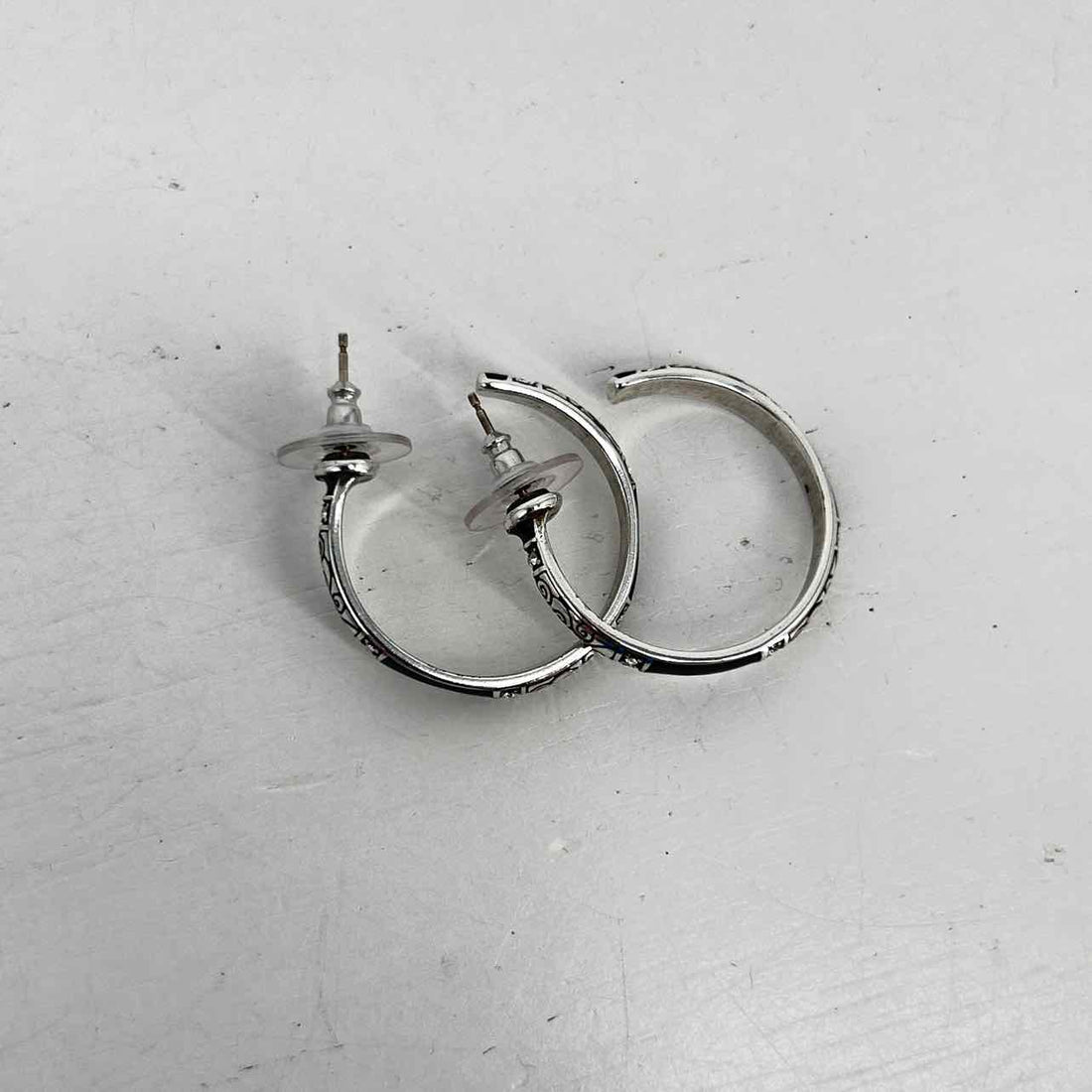 Brighton Enamel Silver Plated Black Earrings