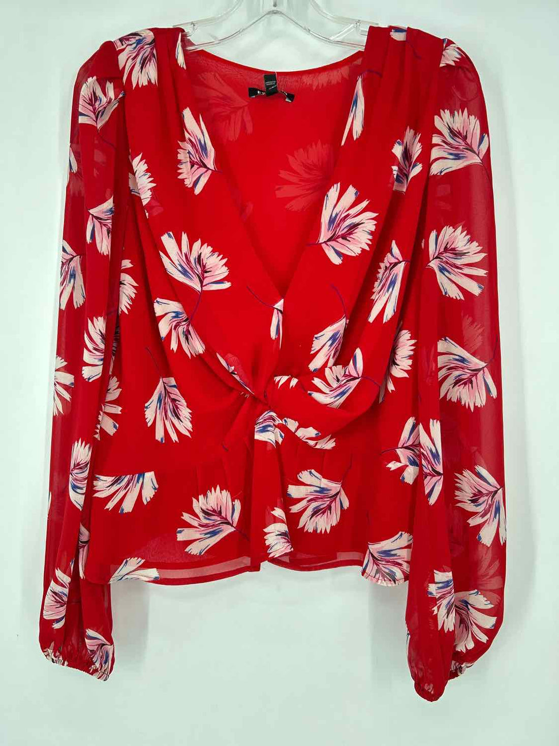 Express Size M Red Floral Long Sleeve