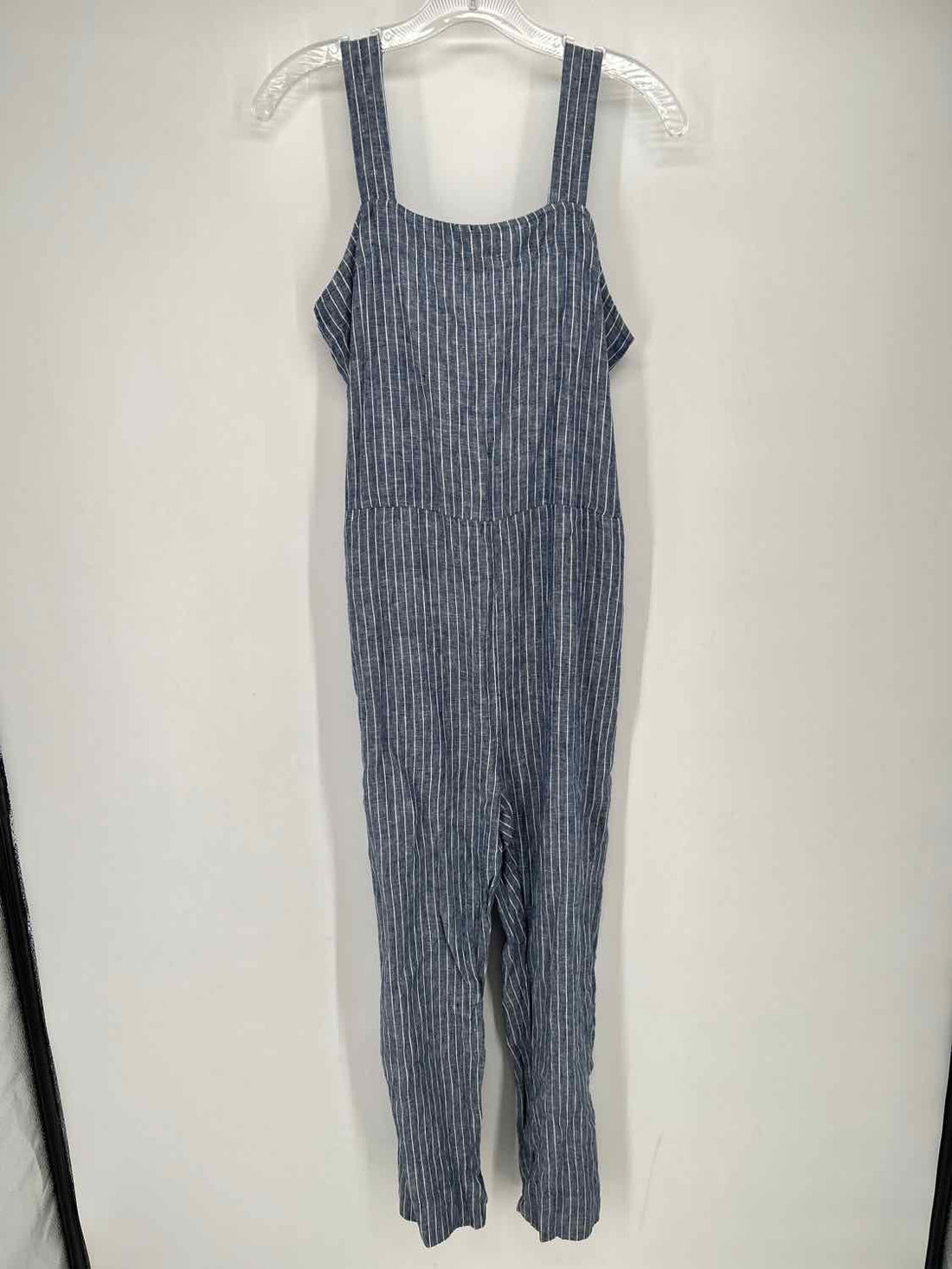 Quince Size M Navy & White Striped Linen 100% Sleeveless Jumpsuit
