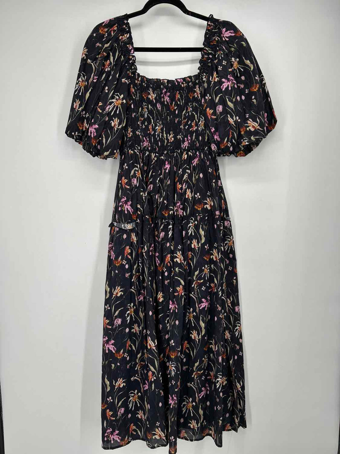 Aureum Size S Black Floral Short Sleeve Dress