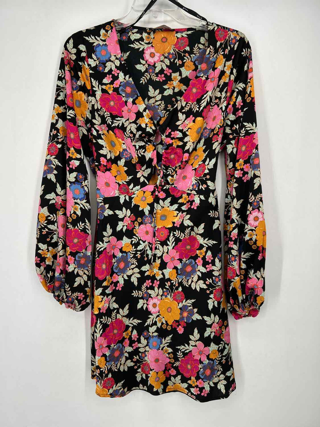 Mink Pink Size S Black Floral Long Sleeve Dress