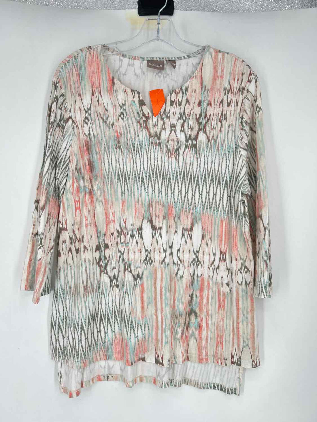 Chicos Size 3(XL) White Pink & Light Blue Print Long Sleeve