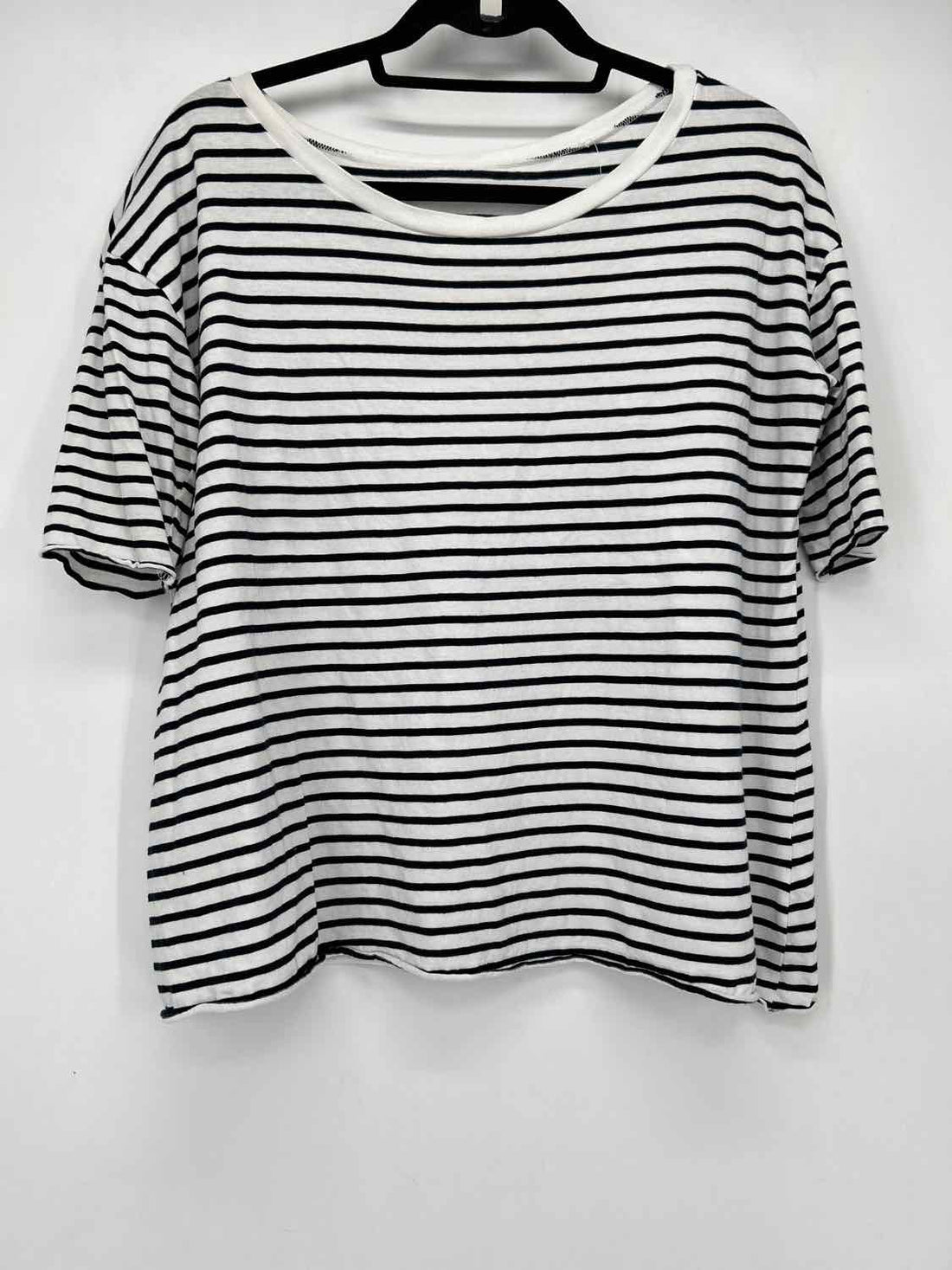 Frank & Eileen Size S White & Navy Striped Short Sleeve