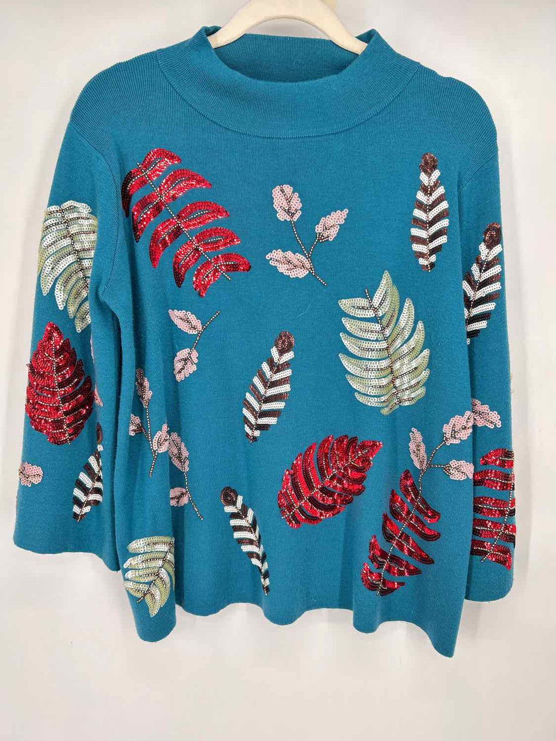 Fate Size M Teal Floral Embellished Sweater