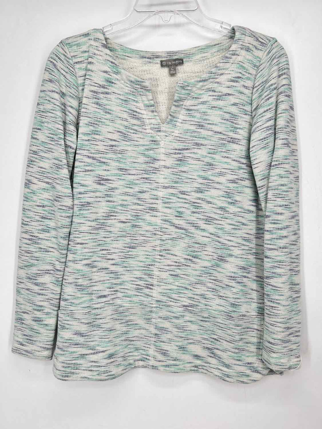 T By Talbots Size SP White Blue & Aqua Shimmer Sweater