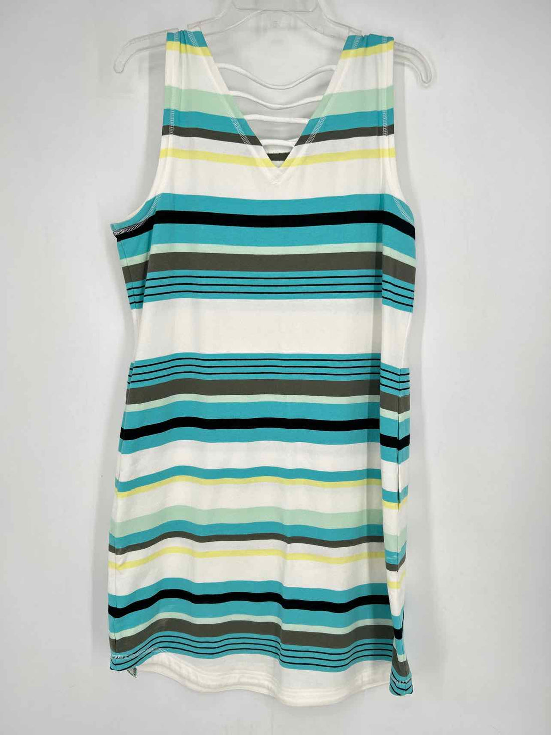 T By Talbots Size L White & Blue Striped Sleeveless Dress