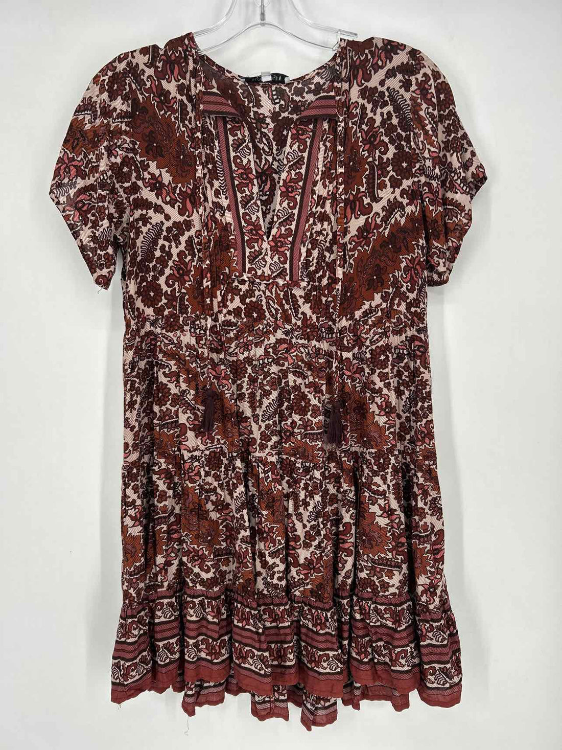 Olivaceous Size M Brown & Pink Print Short Sleeve Dress