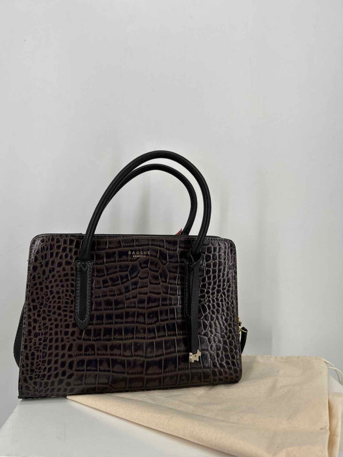 Radley London Dark Purple Croc Embossed Leather Excellent Condition Satchel