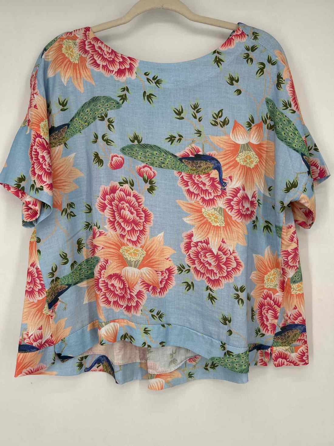 Kaktus Size M Light Blue & Pink Floral Short Sleeve