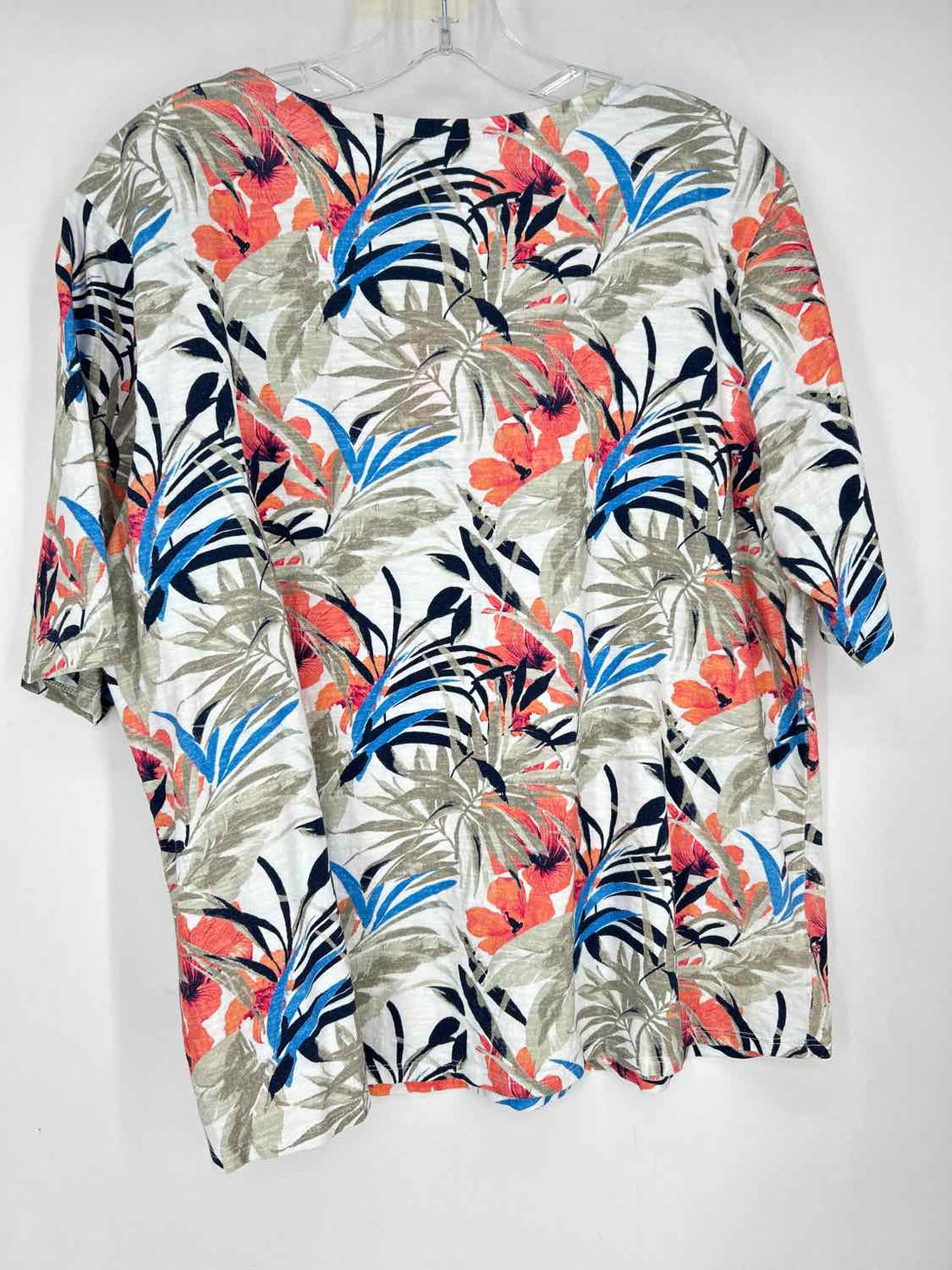 Chicos Size 3 (XL) White Tropical Short Sleeve