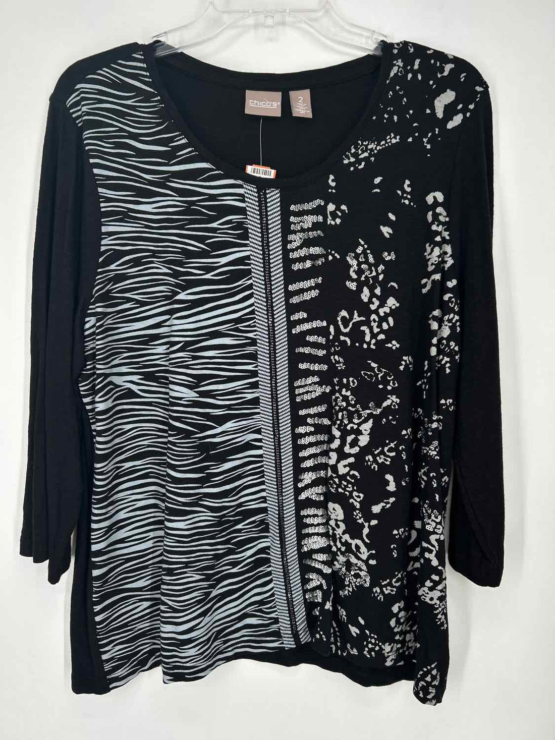 Chicos Size 2 (L) Black Print Long Sleeve