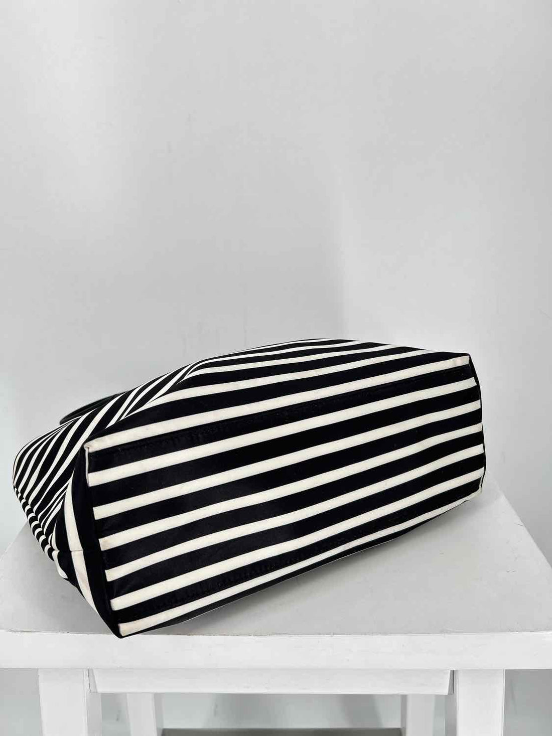 Kate Spade White & Black Striped Nylon Tote
