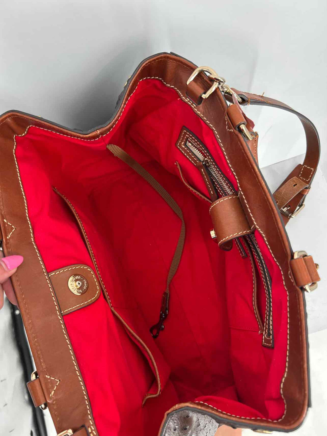 Dooney & Bourke Brown Ostrich Embossed Leather Pre Owned Satchel