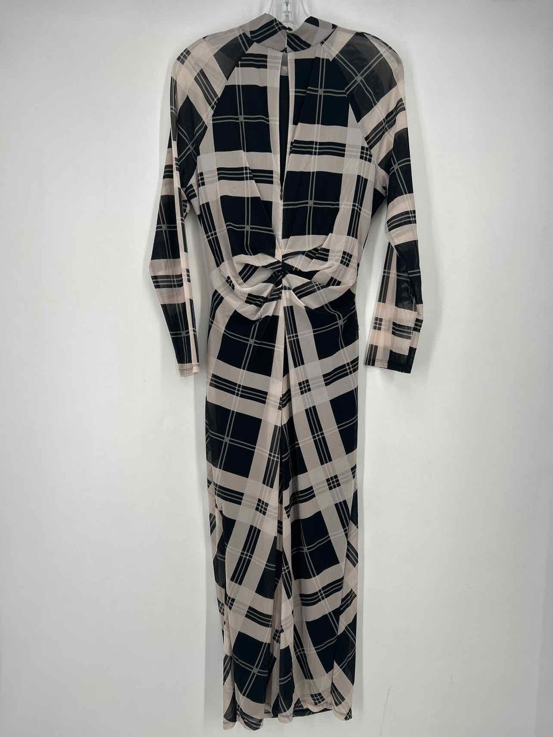 Reiss Size 10 Black & White Plaid Mesh Long Sleeve Dress