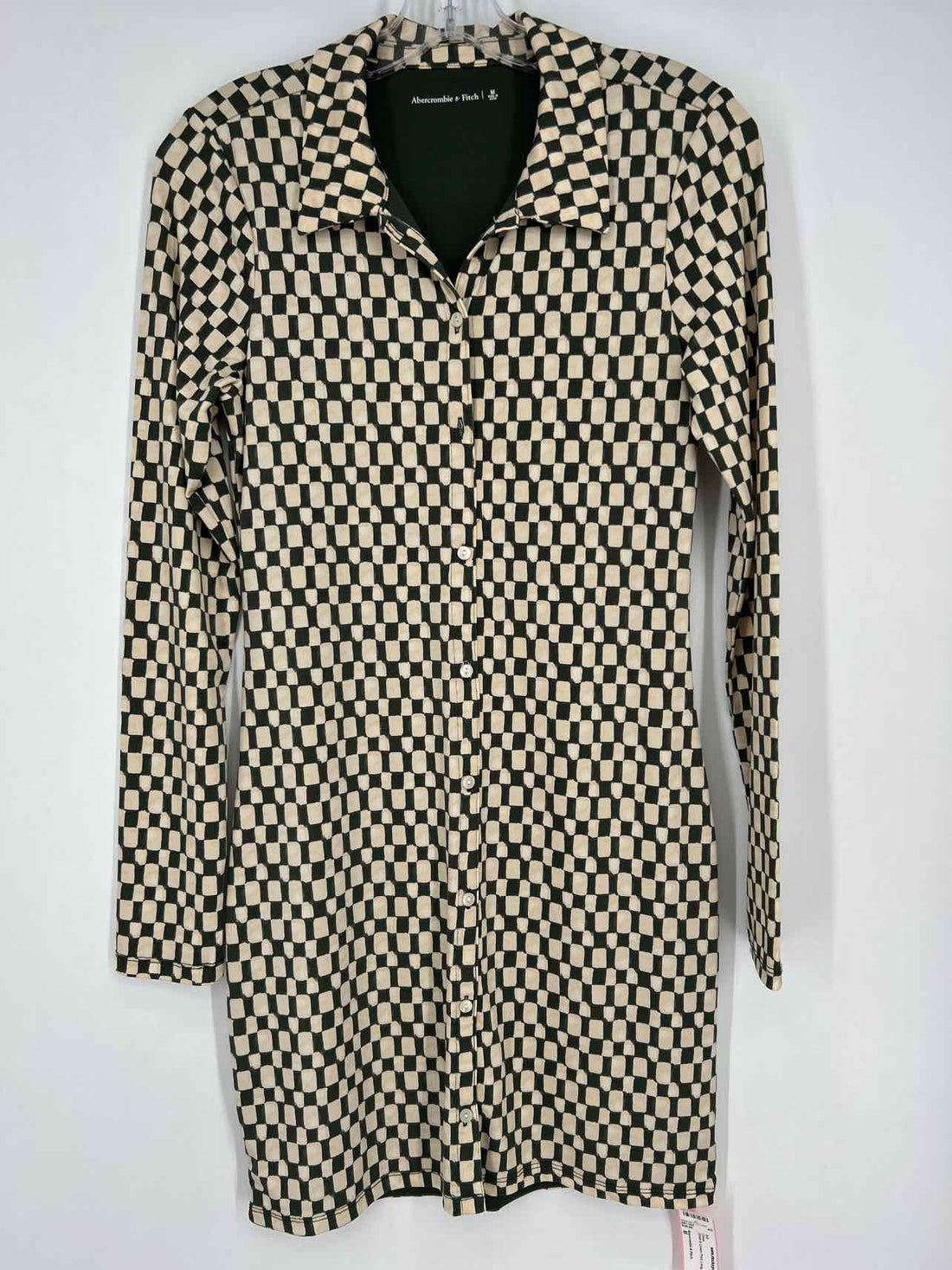 Abercrombie & Fitch Size M Green & Cream Print Long Sleeve Dress