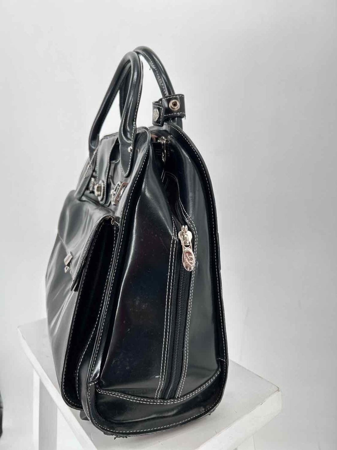 McKlein Black Leather Pre Owned Suitcase