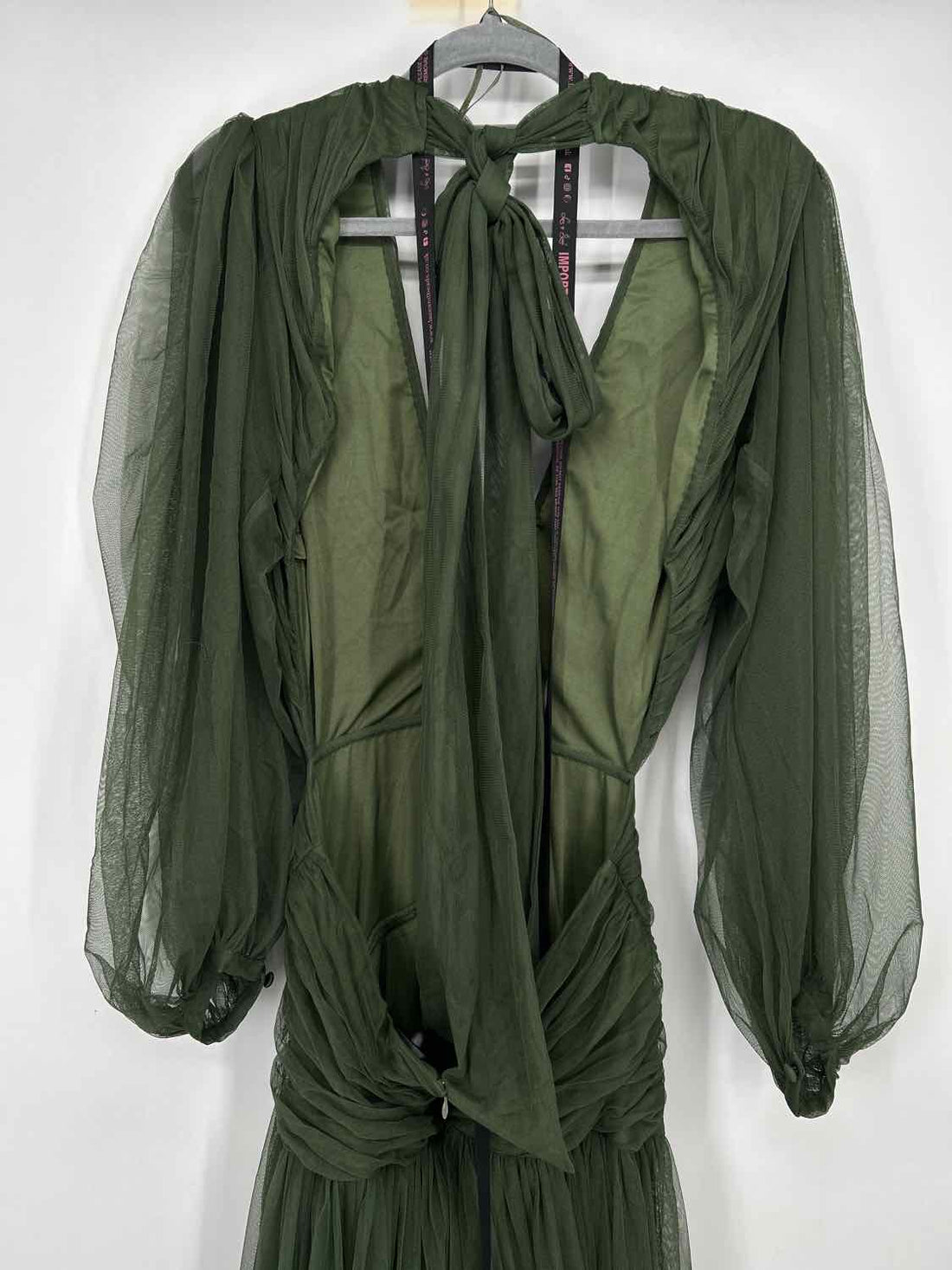 Lace & Beads Size L Dark Green Tulle Long Sleeve Maxi
