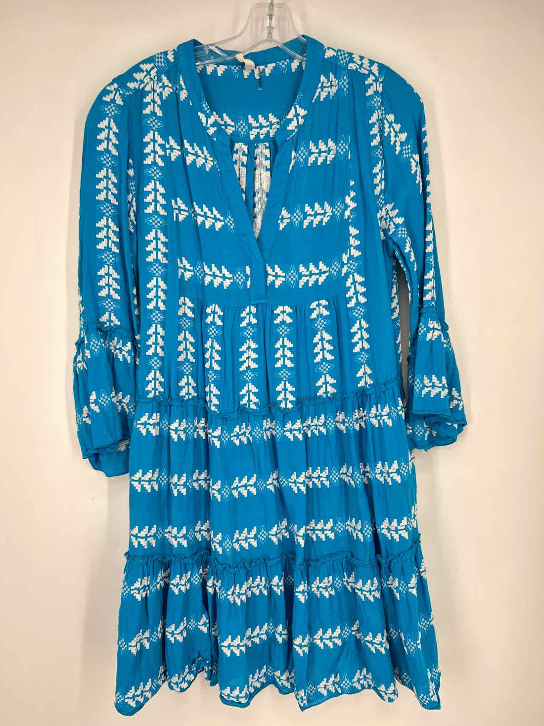 Elan Size L Blue & White Long Sleeve Dress
