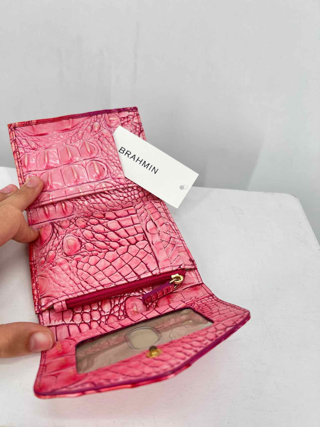Brahmin Pink Ombre Croc Embossed Leather Wallet