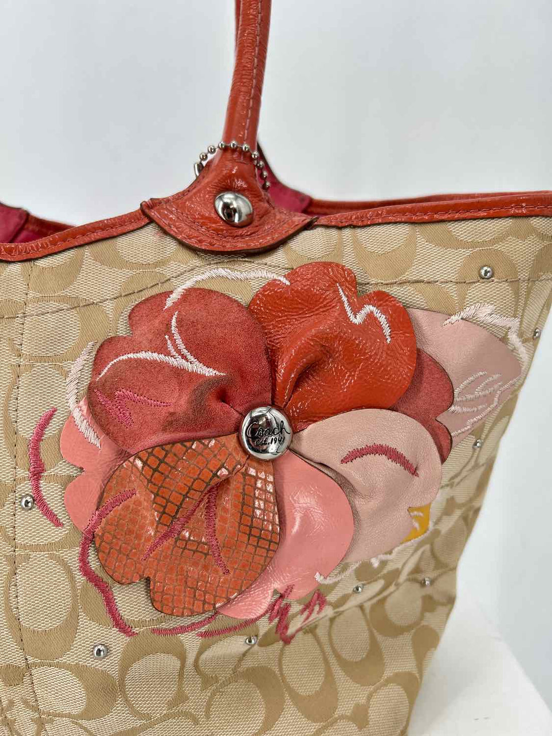 Coach Beige & Pink Canvas Tote