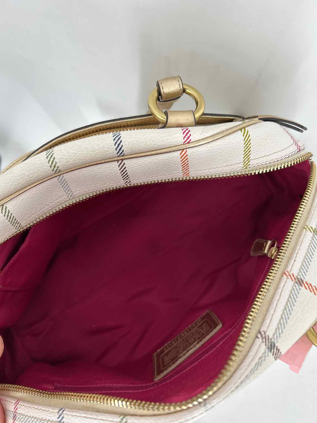 Coach White Plaid Leather Pre Owned Tote