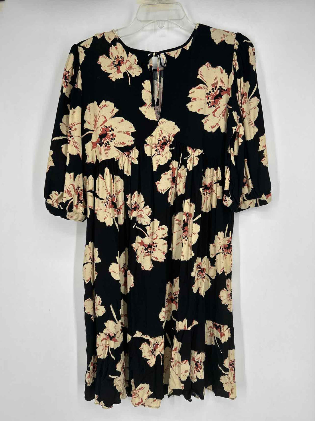 ba&sh Size 2 Black & Cream Floral Short Sleeve Dress