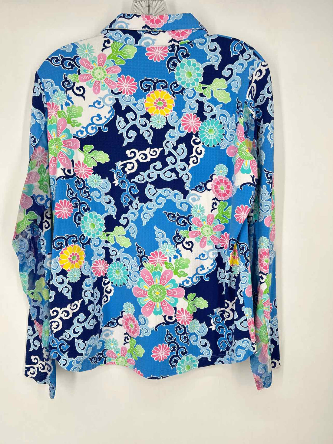 IBKUL Size L Blue Floral Long Sleeve Active Tops