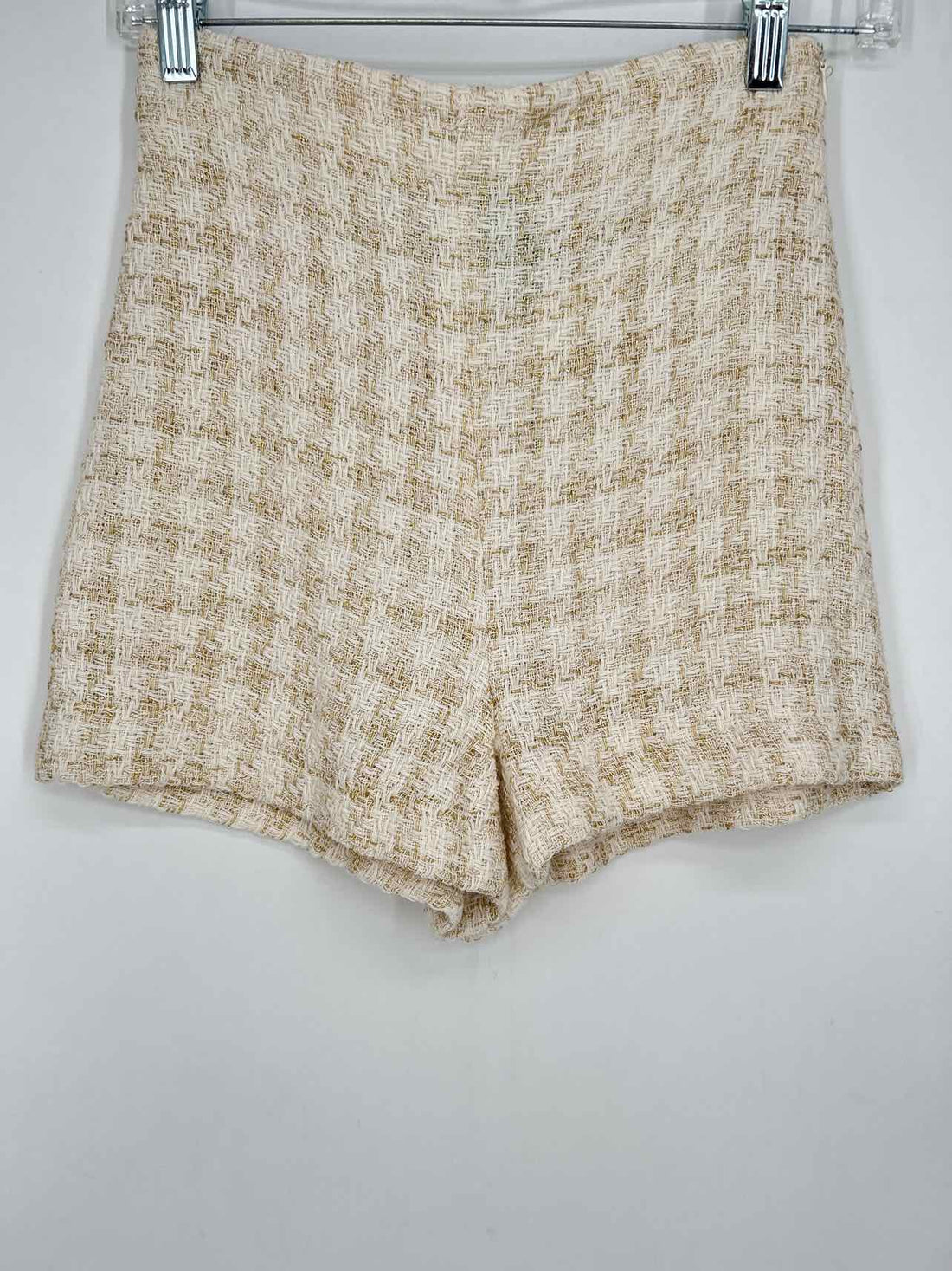 Zara Size XS White & Gold Tweed NWT Shorts