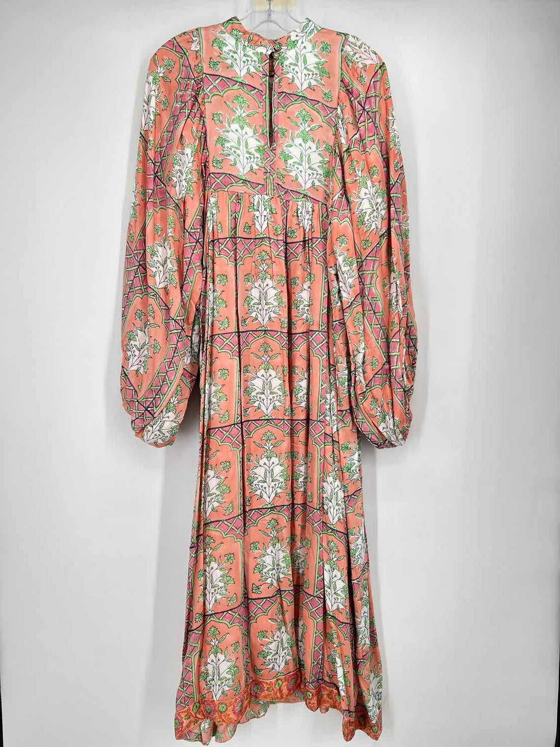 Clara The Label Size M Peach & Green Print Long Sleeve Maxi