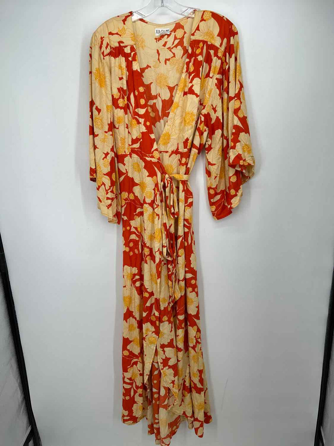 XIX Palms Size S Orange & Beige Print Long Sleeve Dress