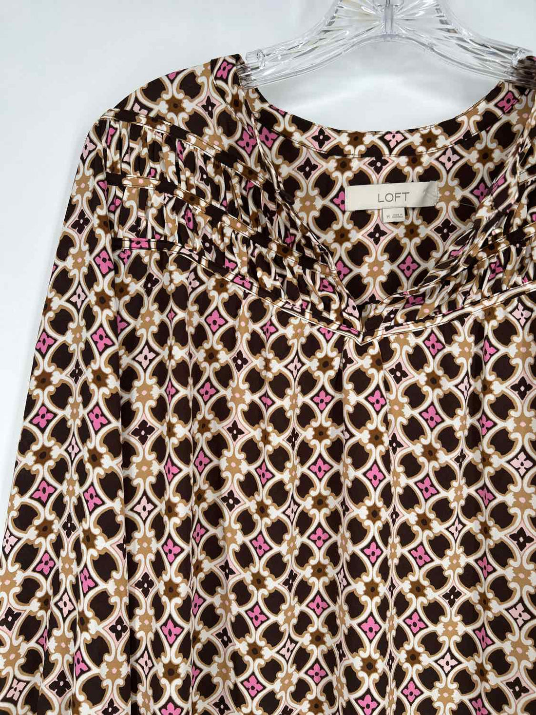 Loft Size M Brown & White Print Long Sleeve