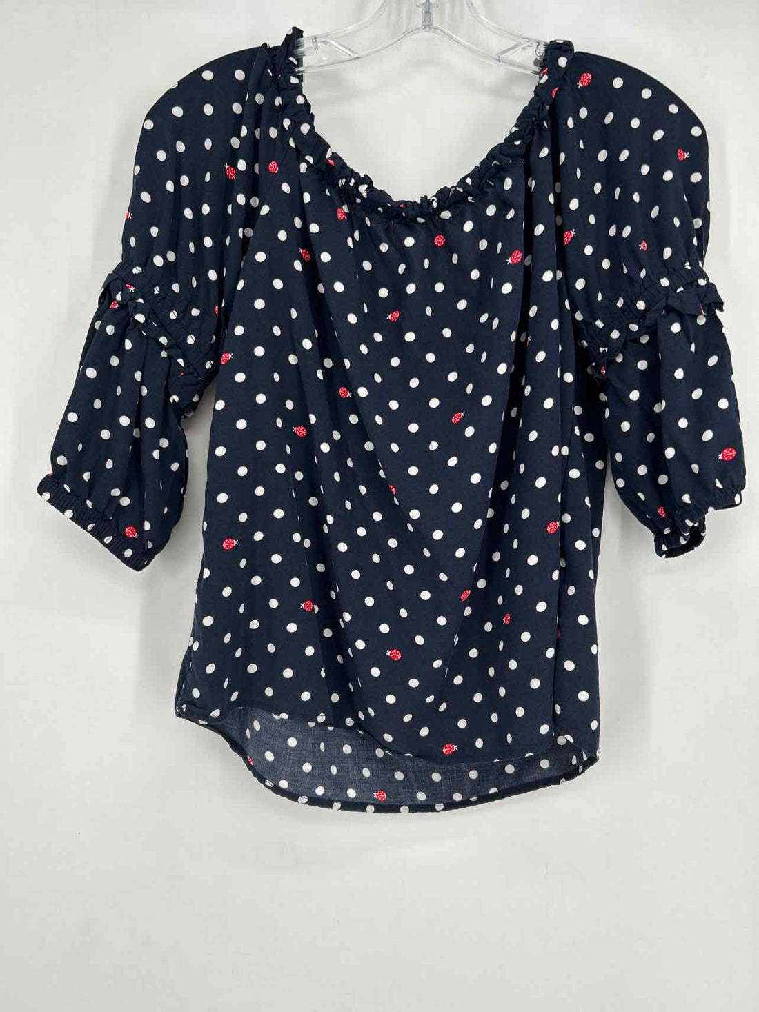 Crown & Ivy Size M Navy Polkadot Long Sleeve