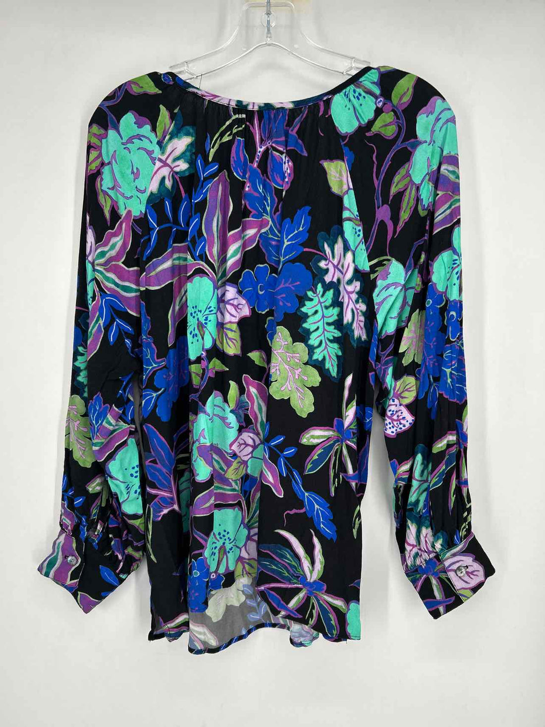 Karen Kane Size 2X Black Blue & Purple Floral Long Sleeve Top/Blouse