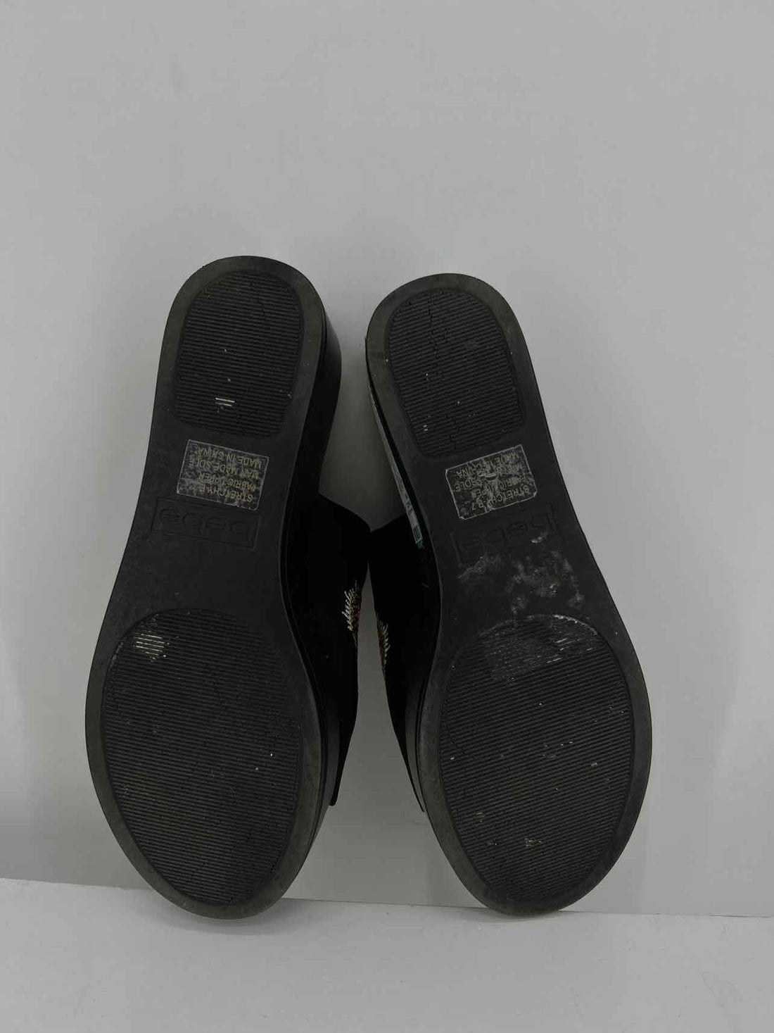 Bebe Women Size 7 Black Embroidered Platforms