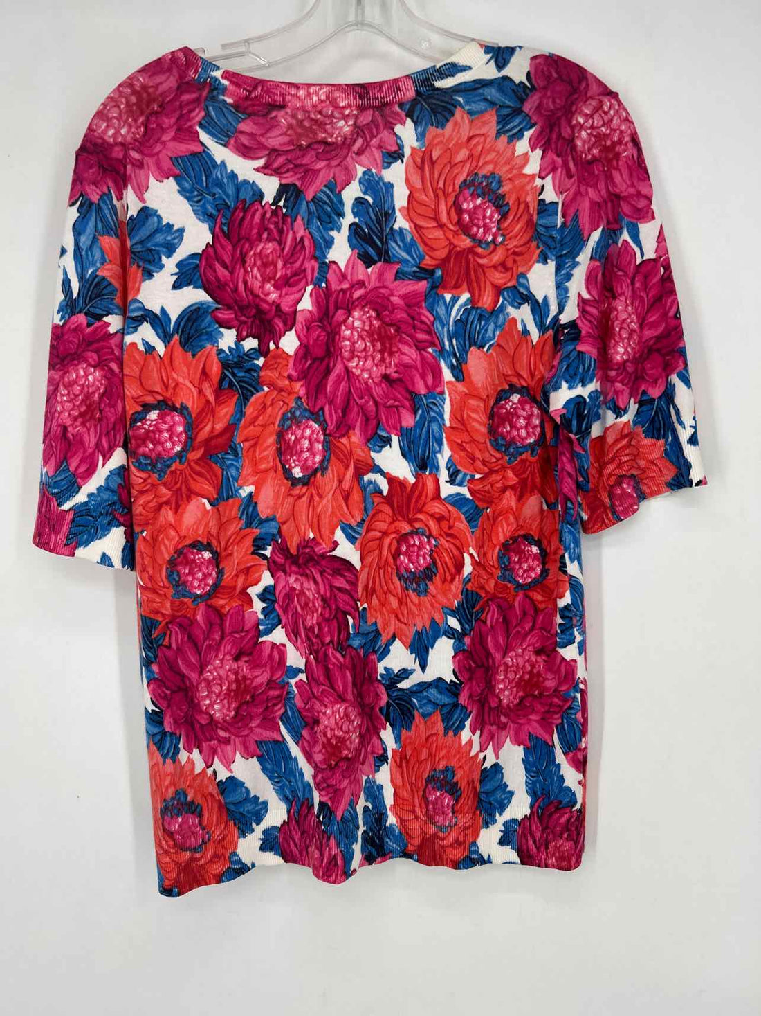 Talbots Size L Pink & Blue Floral Short Sleeve Cardigan