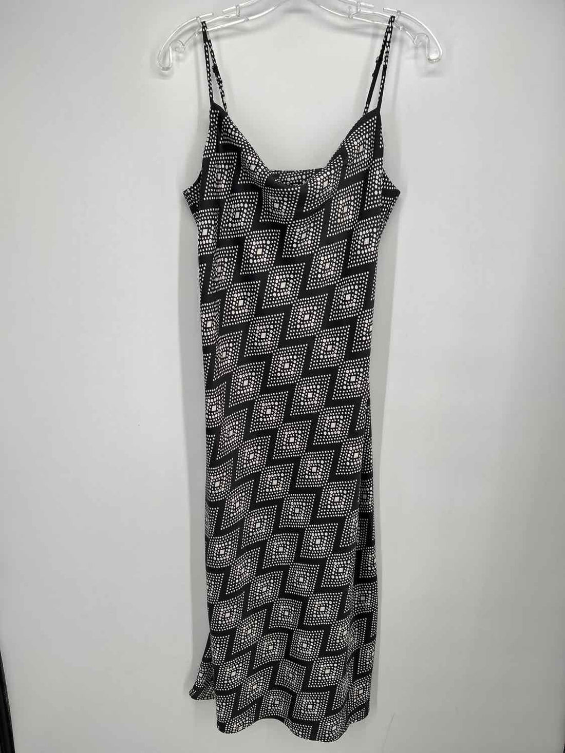 Banana Republic Size M Dark Gray & White Satin Sleeveless Dress