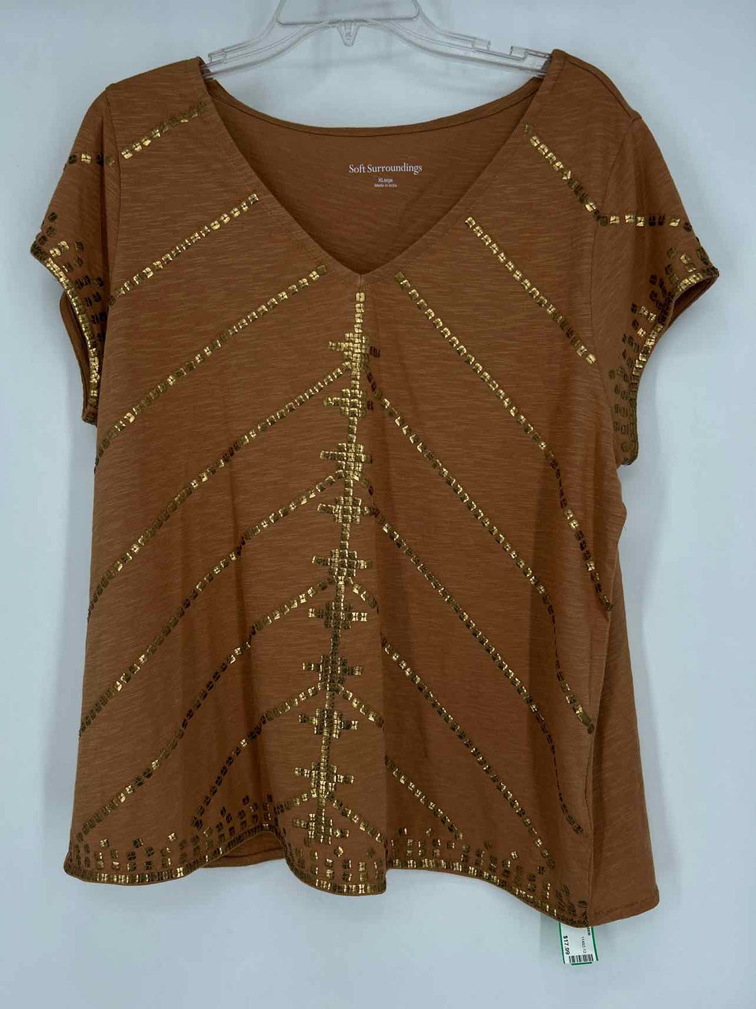 Soft Surroundings Size XL Tan & Gold Short Sleeve